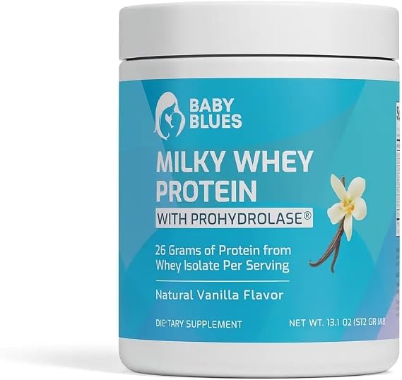 Baby Blues Milky Whey Lactation Protein Powder for Breastfeeding and Nursing Moms, 26g Whey Isolate, Pregnancy and Postpartum Protein for Women, Fenugreek Free with Sunflower Lecithin, Vanilla