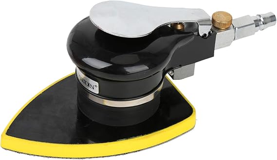 Ouya Pneumatic Jitterbug Random Orbit Palm Sander 4"x5.1" Triangle Industrial-Grade 10000rpm Air Detail Sanders with Hook and Loop Pads