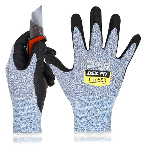 DEX FIT Level 5 Cut Resistant Gloves Cru553, 3D-Comfort Fit, Firm Grip, Thin & Lightweight, Touch-Screen Compatible, Durable, Breathable & Cool, Machine Washable; Blue S 7 3 Pairs