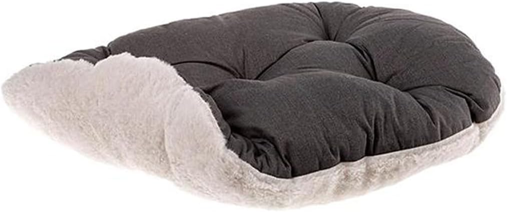Kedi ve Mini Irk Köpek Peluş Yatağı, Gri - Beyaz, Oval, 55 cm x 36 cm