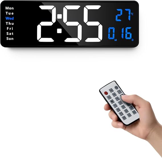 Lgooiin Digital Wall Clock Large Display, 16.2 Inch, LED Digital Clock with Remote Control for Living Room Decor, Automatic Brightness Dimmer with Date Week Temperature