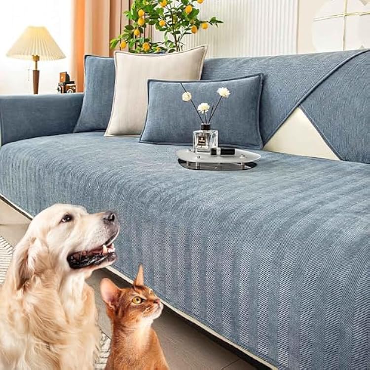 Coverfect Herringbone Chenille Sofa Cover, Coverfect Couch Covers Non Slip, Chenille Sectional Sofa Couch Covers for Dog Grey Blue,70  90 cm27.6  35.4 in