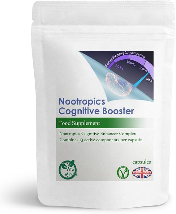 Brain Booster Nootropic Cognitive Complex Capsules | Mental Focus & Concentration | Vegan (Pack of 60)