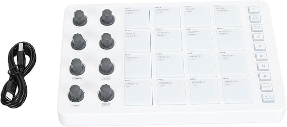 MIDI Controller, USB MIDI Pad Controller MIDI Beat Maker Machine with 16 RGB Drum Pads and 8 Rotating Knobs