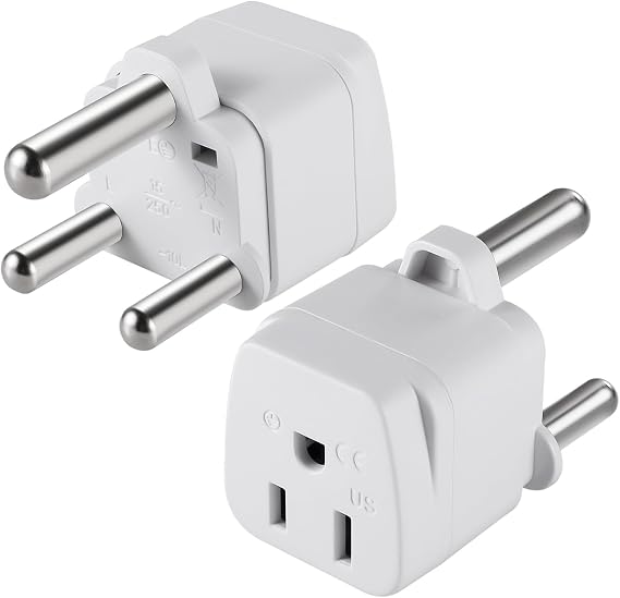 2 Pack US to South Africa Travel Plug Adapter, Type M Plug Adaptor, 3 Pin Grounded South Africa Wall Plug Wall Outlet Power Adapter (Type M White)