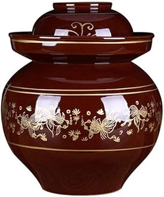 Thickened Ceramics Fermenting Jar, Goldfish Pattern Porcelain Pickling Jar,Crock Jar Stoneware Pot, Kimchi Pot with Lid Food Storage, Water Seal Fermenting Pickling 6KG Jar