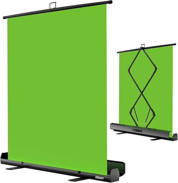 EMART Green Screen 155 x 184 cm Green Screen Rollup Photo Background Green Photo Background with Stand Photo Studio Streaming Video Conferencing TikTok Zoom