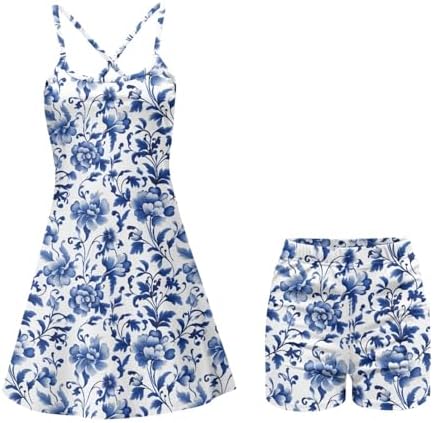 Golf Tennis Dress Size XS-2XL for Women Spaghetti Strap Workout Dresses with Pocket and Shorts Athletic Dresses