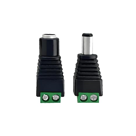 dc5.5x2.1mm for LED strip connectors, barrel connectors, 12V plug connectors, home surveillance camera cable end plugs (Male and Female - 10 Pair Set), Green 10pairs