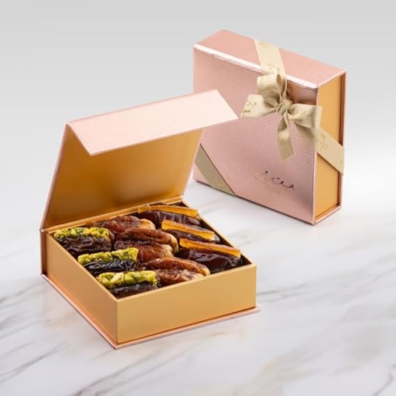 Bateel | Rose Gold Collection | Premium Filled Dates Gift Box | 9 Pieces | 5.5 oz | Perfect Wedding Favour Gift