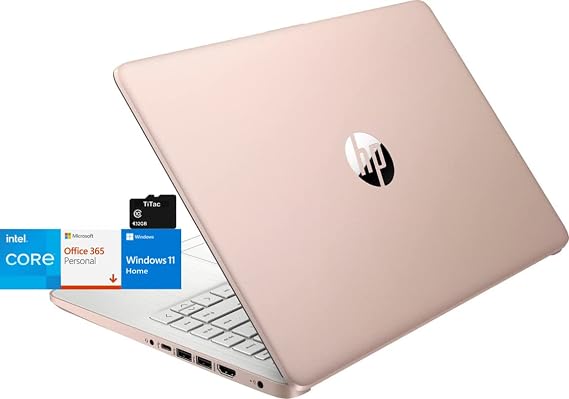 HP Stream 14 Laptop, Intel Celeron Core, 4 GB RAM, 64 GB Storage, 14 HD Anti-Glare Display, Windows 11, Long Battery Life, Thin & Portable, Includes 1-Year Microsoft 365, TiTac, Rose Gold