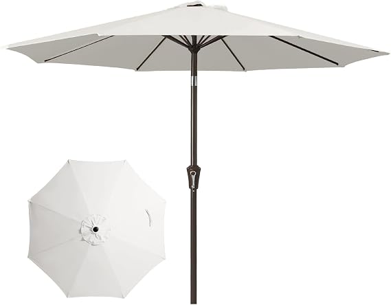 JEAREY 10FT Outdoor Patio Umbrella Outdoor Table Umbrella with Push Button Tilt and Crank, Market Umbrella 8 Sturdy Ribs UV Protection Waterproof for Pool, Garden (Creamy-white)
