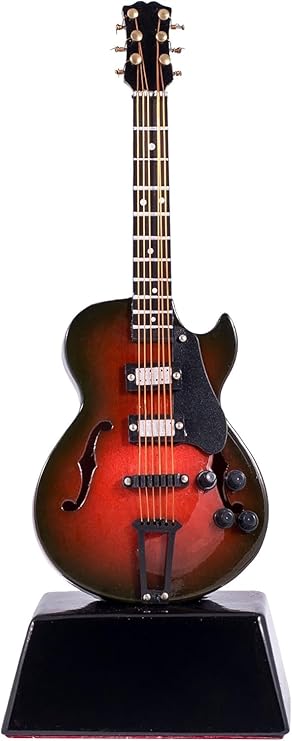 Broadway Gift Electric Guitar Music Instrument Miniature Replica on Stand | Hand-Crafted Wooden Hollow Body Guitar for Tabletop Decor- Gift for Guitarist or Musician Trophy 6-inch