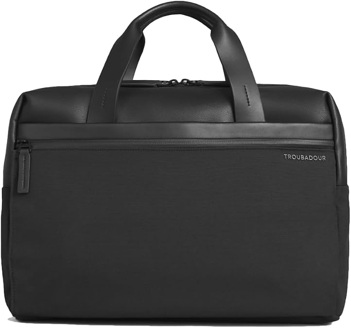 Troubadour Apex Briefcase 15L Capacity, Hidden Pockets, Waterproof Lining, Recycled FortiWeave Fabric and Lightweight Vegan Leather Trim Black