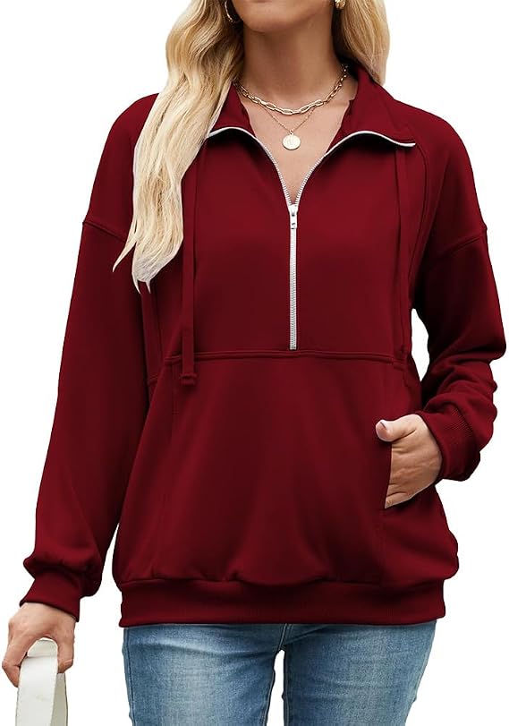 Mrskoala Womens Long Sleeve Sweatshirt Loose Half-zip Lapal Tops with Pocket