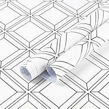 Heroad Brand Boho Peel and Stick Wallpaper Black and White Contact Paper Geometric Wallpaper Modern Removable Wallpaper for Cabinet Shelf Liner Self-Adhesive Thicken Vinyl Roll Wallpaper 17.3" x 78.7"