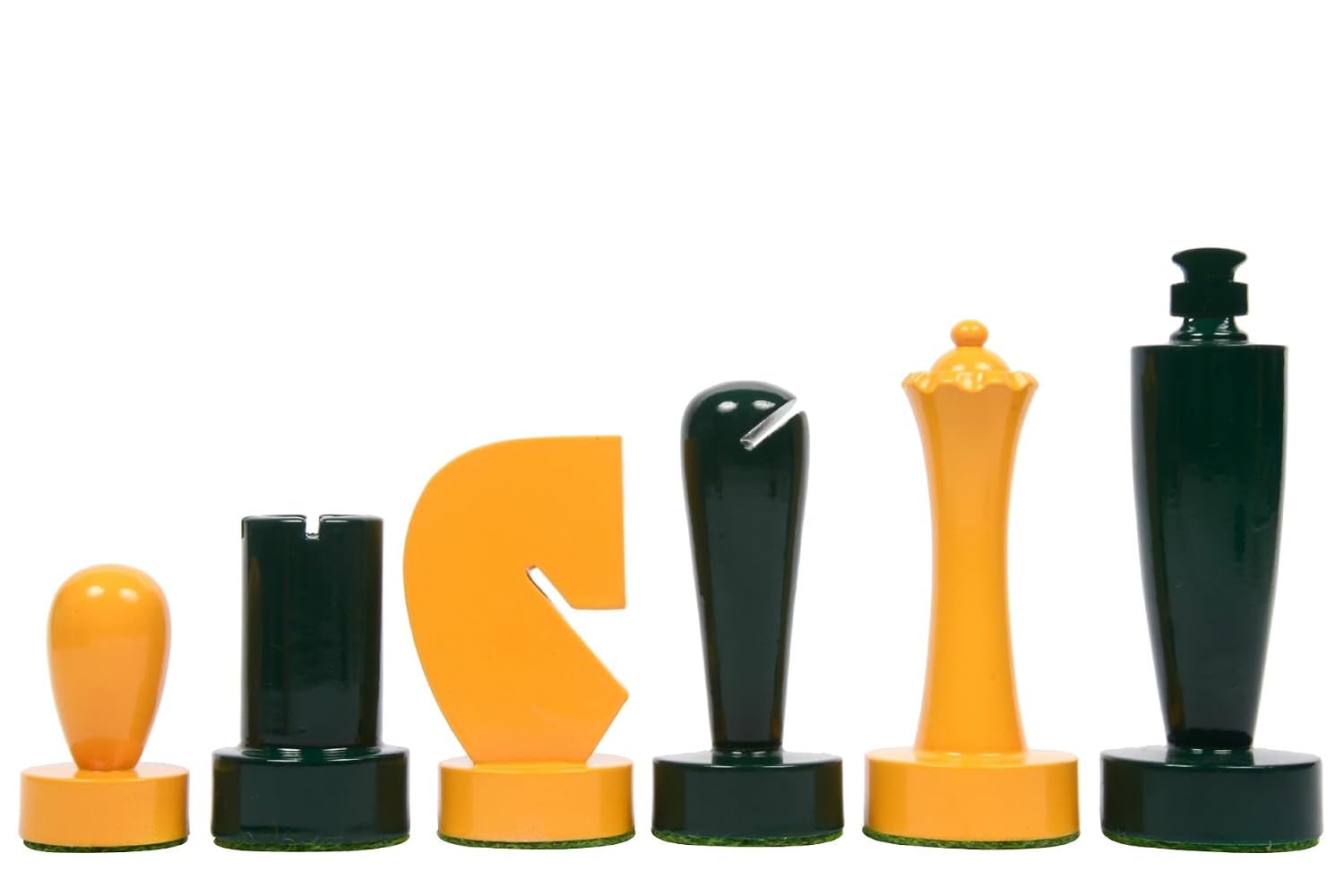 Berliner Series Modern Minimalist Chess Pieces in Green and Yellow Painted Boxwood - 3.7 King