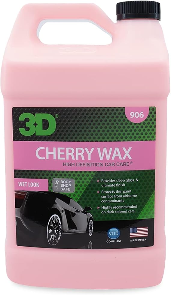 3D Cherry Wax Liquid Carnauba Show Car Wax with Synthetic Polymers | Deep Gloss Finish | Easy Wipe-Off | Slick Shine | Fast Application | Made in USA | 1 Gallon