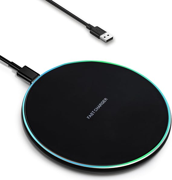 Wireless Charger with Indicator Light, Fast Wireless Charging Pad with Built-In USB-C Cable, 15W Max Compatible with iPhone 15/14/13/12/XS AirPods, Samsung Galaxy S24/S23 HUAWE
