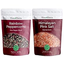 Viva Doria Rainbow Peppercorns Blend 12 oz & Himalayan Pink Salt, Coarse Grain, 2 lb Steam Sterilized Mixed Whole Peppercorns and Coarse Salt for Grinder Refills, 2-Set Combo Pack