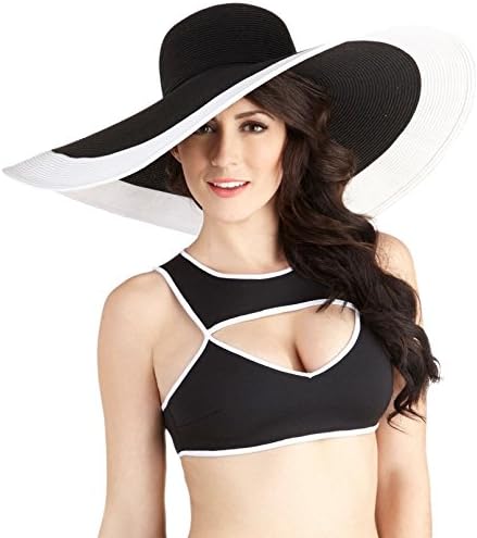 Noble Straw Wide Brim Hat Floppy Beach Sunhat with White Brim