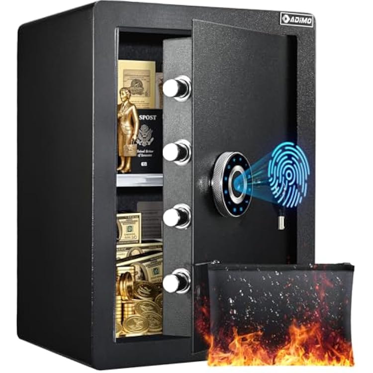 Adimo Biometric Safe Box 2.8 Cuft, Large Fireproof Safe wAdvanced Fingerprint& Password Protection, Alarm System&Removable Shelf, Heavy Duty Home Money Safe For Documents Valuables Home Office Hotel