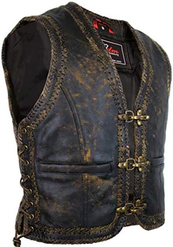 Motorcycle Leather Vest in Vintage Brown