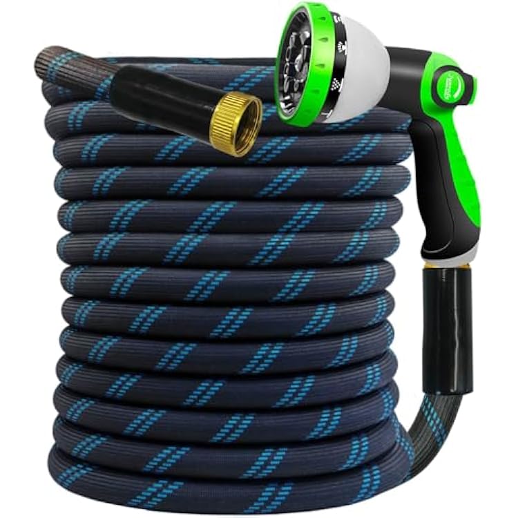 Garden Hose 50 FT, NON-EXPANDABLE Heavy-Duty Flexible & Lightweight Water Hose with 10-Function Nozzle, No-Kink Design, Leak-Proof Super Fabric, Solid Fittings for Lawn, Car, RV, Outdoor