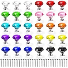 Nicunom 30 Pack Colorful Crystal Cabinet Knobs, 30mm Glass Dresser Knobs Drawer Knobs Diamond Shape Drawer Pulls Knobs with Screw for Kitchen Nursery Wardrobe Cupboard