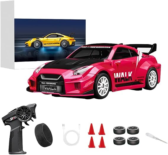 D43-02 1:43 Scale 2.4G Full Proportional 4WD Alloy RC Drift Car with Gyro System, Silent Bearings, Adjustable Speed & LED Lights for Adults,