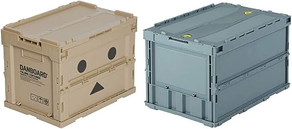 Exclusive TRUSCO TR-SC20-A-DNB TR “Danbo” Thin Folding Container, 5.3 gal 20L, with Lid, no Lock, and TR-C50B-GY Thin Folding Container, 13.2 gal 50 L, with Locking Lid, Gray, Set Purchase