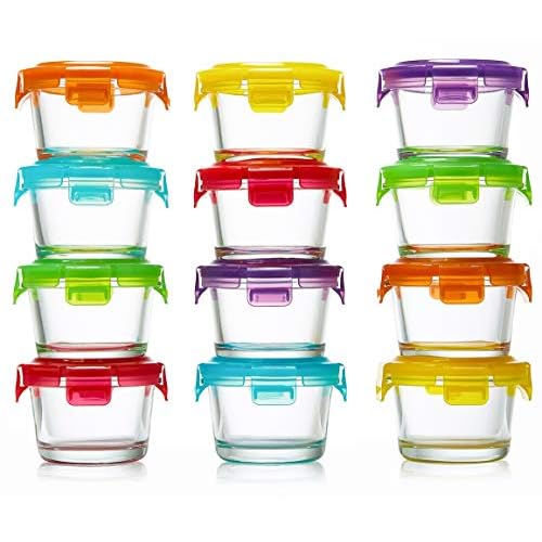 lunchley Glass Food Storage Container 4 oz | Set of 12 | Small Food Jars with Airtight BPA Free Plastic lids | for Food Portion, Dips, Sauces & Overnight Oats | Freezer, Microwave & Dishwasher Safe
