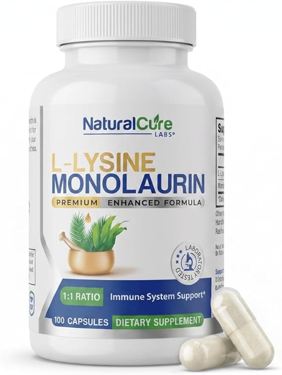 Natural Cure Labs L-Lysine with Monolaurin 600mg 1:1 Ratio, 100 Capsules