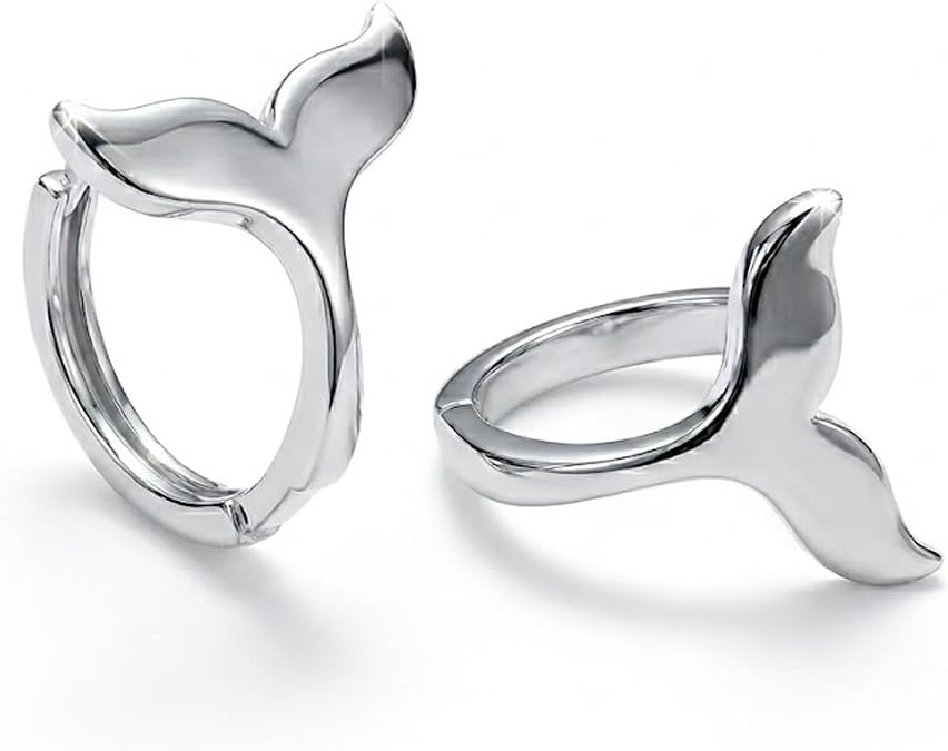 Silver Whale Tail Hoop Earring - 925 Sterling Silver - Whale Earring - Hoop Earring