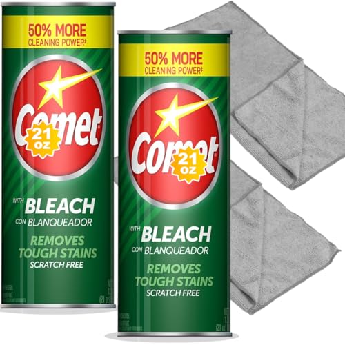 Cleaning Bundle: Comet powder Cleanser with Bleach, 21 oz Bottles, 2 Pack  two 1216 microfiber cloths