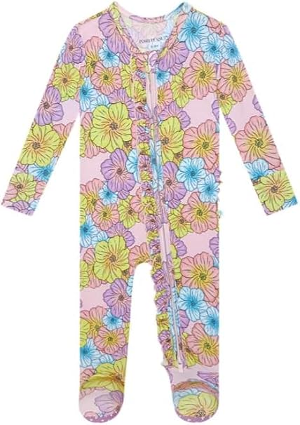 Posh Peanut Footie Pajamas for Baby Girls Sleepers in Ultra-Soft Viscose from Bamboo with 2-Way Zipper & Ruffle Trim