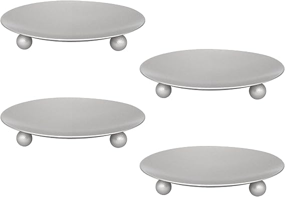 Candle Holder Decorative Iron Plate,Candle Stand for LED & Wax Candles,Spa,Bathroom,Weddings,4.33x0.78inch,Set of 4 (Silver)