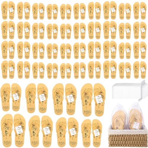 Cuffbow Bulk Flip Flops for Wedding Guest Bride Sandals Spa Slippers with Size Card Organza Bag for Pool Beach Party