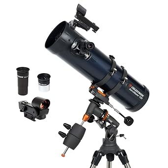 Celestron AstroMaster 114EQ Newtonian Telescope Manual Reflector for Beginners Aluminized Mirror Adjustable-Height Tripod Includes Accessories Plus Astronomy Software Package