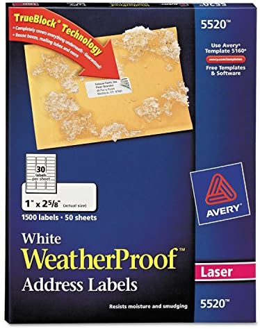 Avery 5520 Wthrproof Mailing Labels, Address,1-Inch x2-58-Inch, 1500PK, WE