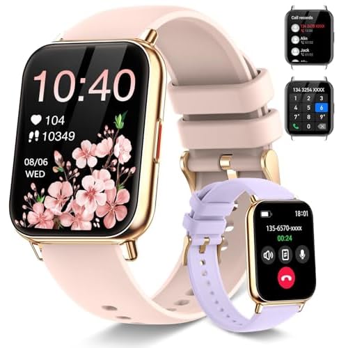 Smart Watch for WomenAnswerDial Calls 1.85 HD AI Voice Smartwatch with Fitness TrackerStep CounterHeart Rate Sleep Monitor, 120 Sports Modes, IP68 Waterproof for AndroidiOS, Pink2 Bands