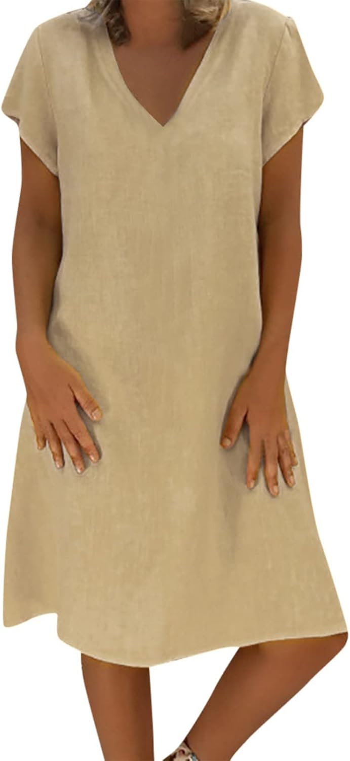 Women's Dresses Short Sleeve V-Neck Boho FlowersSolid Midi Length Dress Sexy Tshirt Dresses