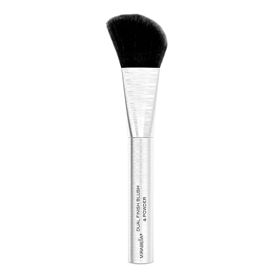 Mirabella Dual Finish Blush & Powder Brush Angled Vegan Makeup Brush for Cheeks, Super-Soft Synthetic Bristles, Weighted Aluminum Handle, Cruelty-Free, Professional Quality