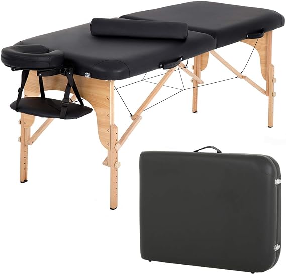BestMassage Massage Bed Portable Massage Table 28 inch Wide Lash Bed Height Adjustable 2 Folding with Half Bolster Oxford Bag for Spa Footmassage Facial CareSpa Tattoo