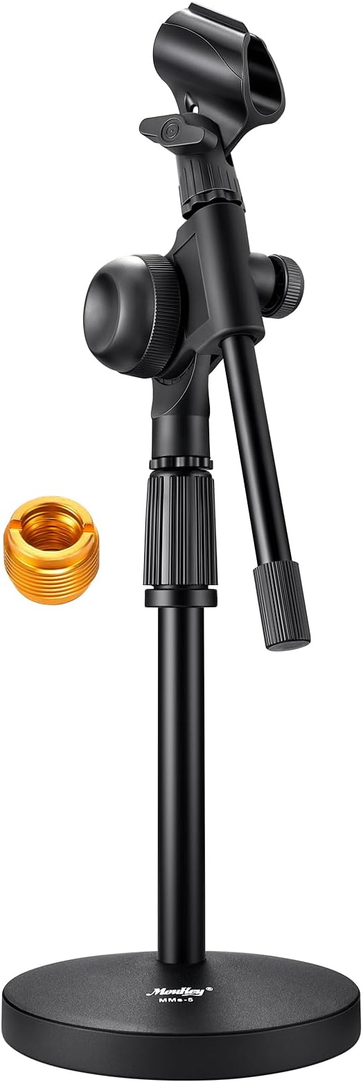 Moukey Microphone Stand Desktop Gear Fixed Boom Arm 0.4 & 0.6 inch 9.5 & 15.8 mm Adapter Base Diameter 5.5 inches 14 cm MMS-5