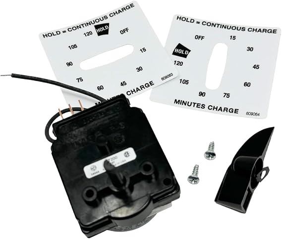 Battery Charger Electromechanical Timer Kit - 120 Min with Hold - Includes Knob, Mounting Screws, Dial Labels - Replaces Associated 611245, by Power Forged (697202)