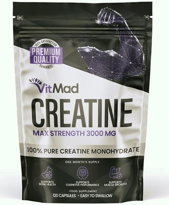 Pure Creatine Monohydrate Powder Capsules 3000mg - 120-200 Micronised Mesh - 1 Month Supply 4 per Serving Vegan Friendly