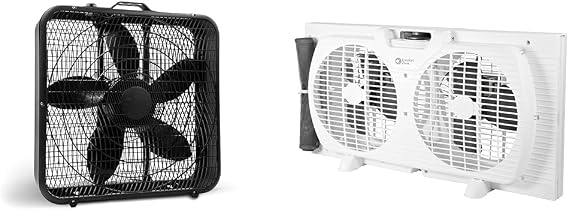 Comfort Zone 20" 3-Speed Box Fan and 9" Twin Window Fan with Reversible Airflow