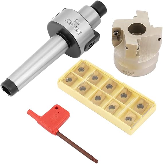 YWBL-WH MT2-FMB22 Milling Cutter Holder with End Mill 400R-50-22 + 10x APMT1604 Indexable Inserts Complete Set for CNC Machines Metalworking