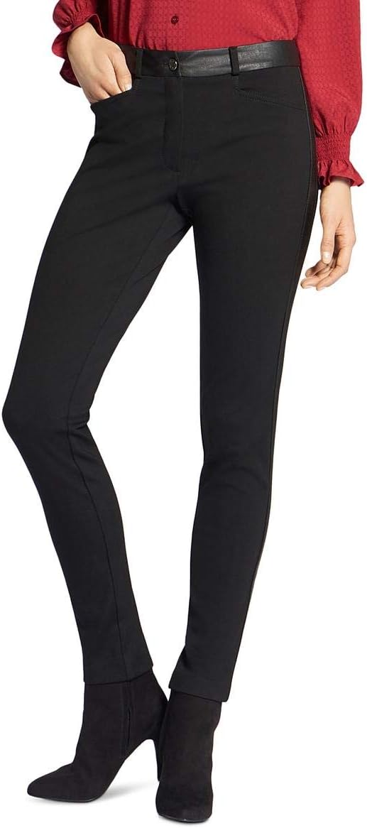 BASLER Womens Black Pocketed Faux Leather Detail Skinny Pants Size: 20